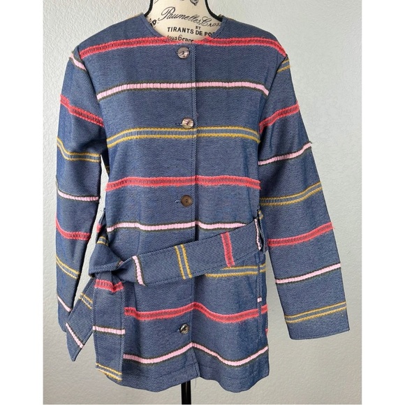 NWT Anthropologie DOLAN Piccadilly Belted Tweed Striped Jacket, size XS - Picture 3 of 12